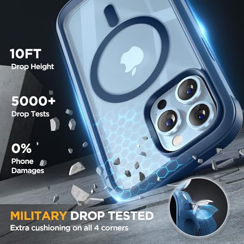 Image of Miracase for iPhone 13 Pro Case 6.1 inch,Full-Body Protection,Clear Bumper Case with Built-in 9H Tempered Glass Screen Protector,Military-Grade Drop Protection Outdoor Phone Case for 13 Pro,Dark Blue
