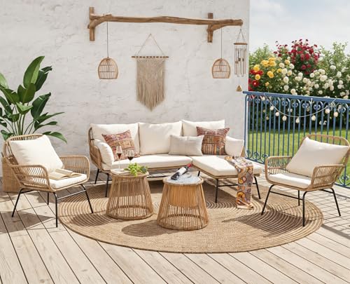 NICESOUL® 6 Pcs Boho Outdoor Patio Furniture Set, High Back L-Shaped...