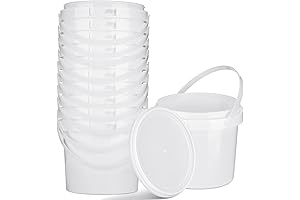 Gerrii 10 Pack 1.5 Quart White Plastic Storage Buckets with Handle and...