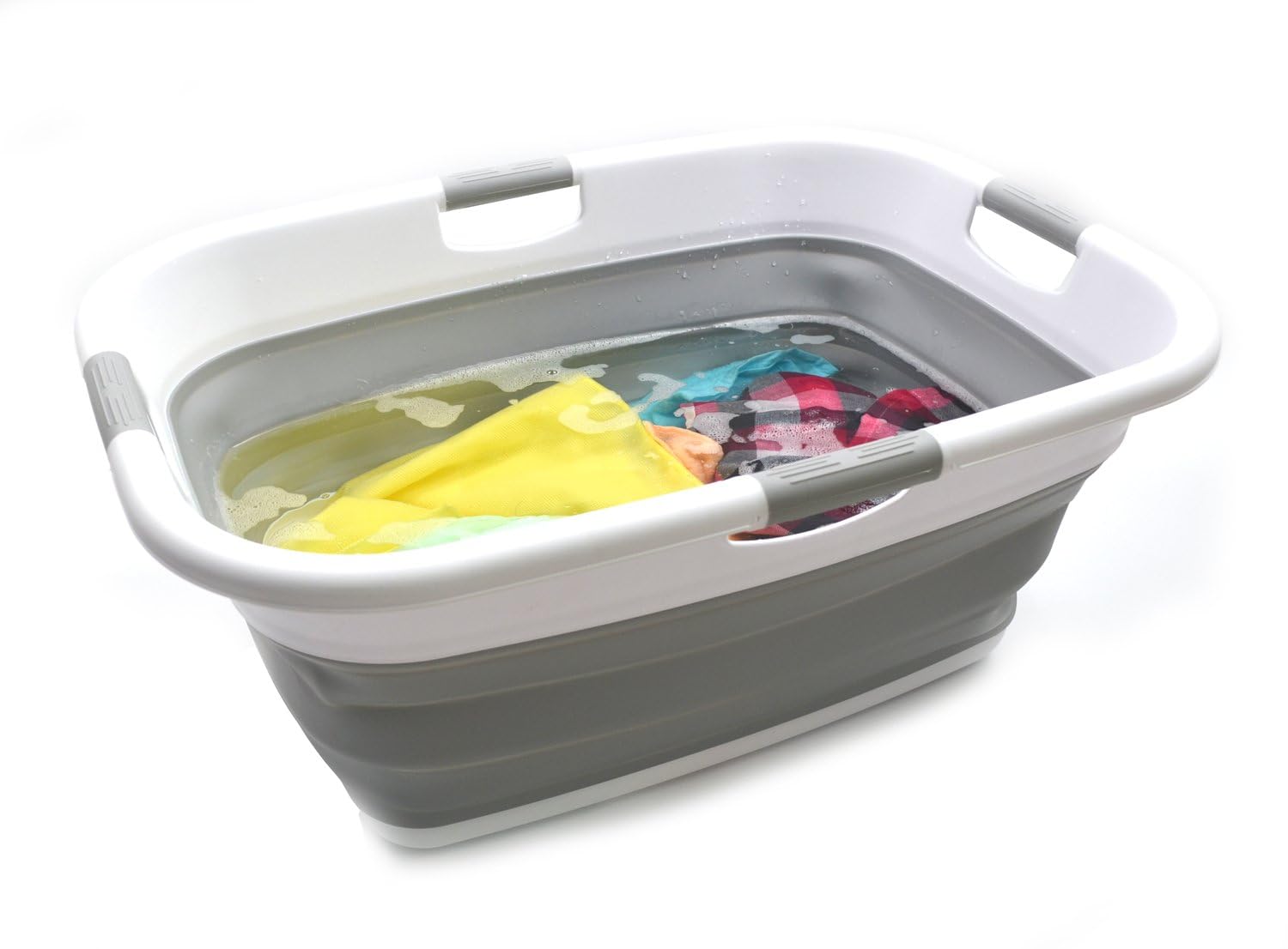 Sammart 49L Cesto portabiancheria, rettangolare, pieghevole, portatile, salvaspazio, per auto, vasca da bagno e per animali domestici, grigio,dimensione : 64,8 x 48 x 26 cm
