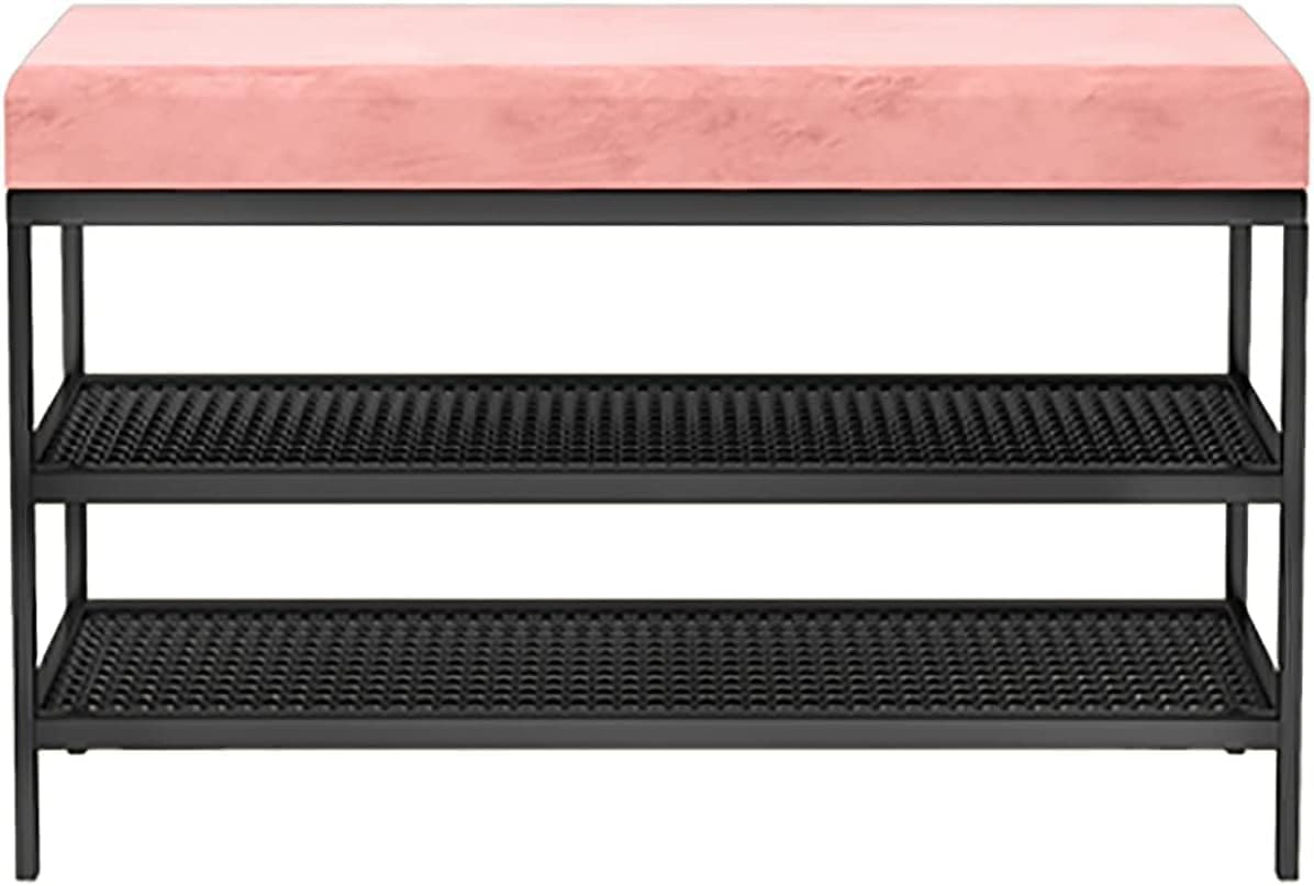 KLGFBDC Shoe Bench Storage with Padded Cushion Seat, 2-Tier Metal Frame Shoe Rack, Modern Entryway and Bedside Organizer, Stylish Home Décor