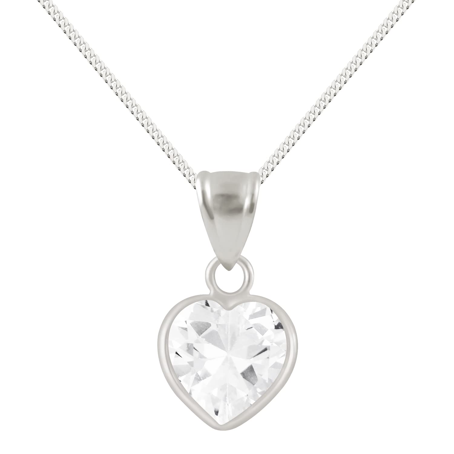 Damen Halskette 925 Silber kleines Herz mit Zirkonia Stein Anhänger Kette Herzanhänger Herzkette Weiß