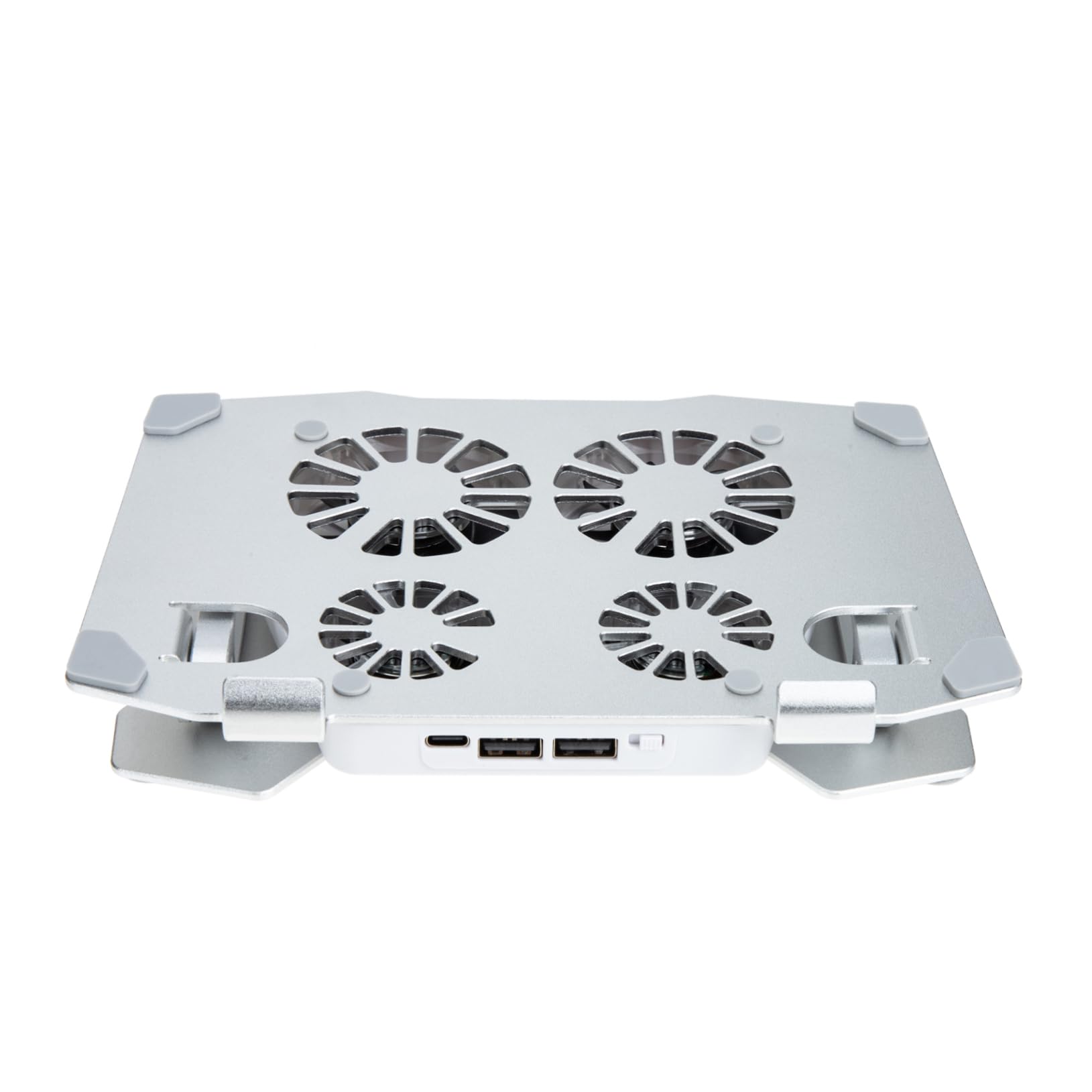 Happyyami Supporto per PC Portatile Regolabile 4 Ventole Silenziose, Base Antiscivolo in Silicone, Doppia Porta USB e Usb-c, Raffreddamento Rapido per Ufficio e Smart Working