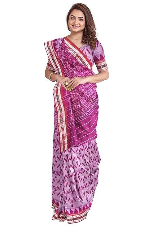 Image of Ikat Women's Cotton Saree, Handmade Pure Cotton Khandua Saree, Ikkat Orissa Traditional Handloom Saree Without Blouse