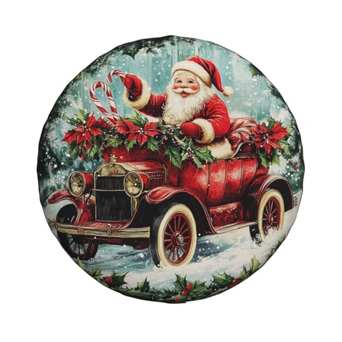 Image of Santa Claus Spare Tire Cover Winter Weatherproof Universal Wheel Protectors Christmas New Year Wheel Covers for Rv Camper Travel Trailer SUV Truck 15 Inch Holiday Xmas Decor