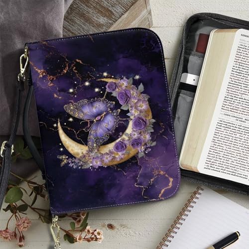 Butterfly Rose Marble Pattern Bible Case for Women Men Large Capacity Scripture Bag Waterproof Bible Carrier Tote Bag Protective with Handle and Zipper, L3