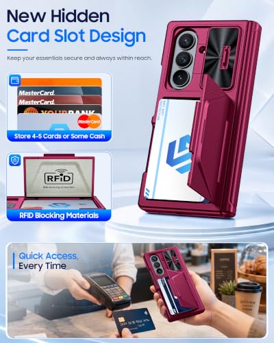 Image of for Samsung Galaxy Z Fold 8 Ultra Case Wallet & HD Screen Protector | Card Holder RFID Blocking, Slide Lens Cover, Hinge Protection, Shockproof Phone Cover for Z Fold 8 Ultra (Rose Red)