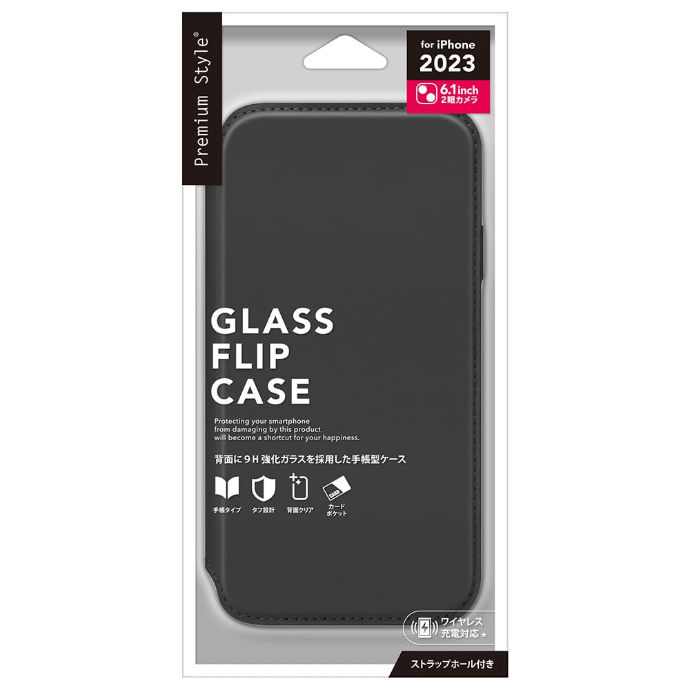 iPhone15 用 ガラスフリップケース ブラック PG-23AGF01BK