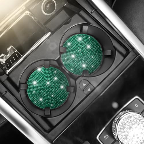 Image of Osilly Bling Car Cup Holder Coaster, 2 Pack Crystal Rhinestone Anti-Slip Insert Coasters, Universal 2.75 Inch Fashion Automotive Cup Mat, Car Interior Accessories Decor Gifts for Women (Green)