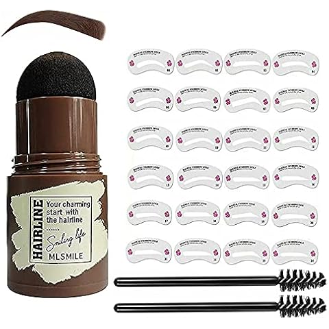 Eyebrow Stamp Shaping Kit,Brow Stamp Waterproof,Eyebrow Shaping kit for Grooming and Drawing Browswith 24 Reusable Eyebrow Stencils 2 Eyebrow Pen Brushes,Hairline Shadow Powder Stick. (Dark brown) Cover