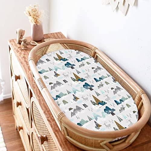 Baby Bassinet Sheet For Boys And Girls, Cradle Mattress Sheet, Polyester Baby Bedside Cover, Universal For Rectangle, Oval, Hourglass Bassinet Mattress, Soft & Breathable, 2 Pack, Mountain & Pine #TOP6
