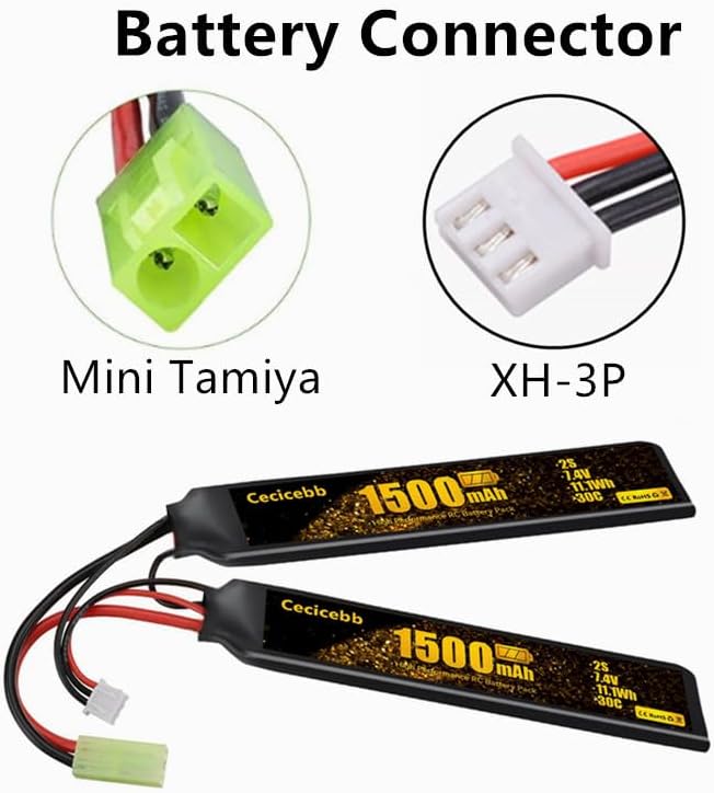 Miniatura 2 de Batería Lipo de 7.4V 1500mAh con Mini Tamiya Plug Recargable 30C Ajuste para Airsoft Modelo Guns 2S Airsoft Batería con 7.4V Cargador Cable