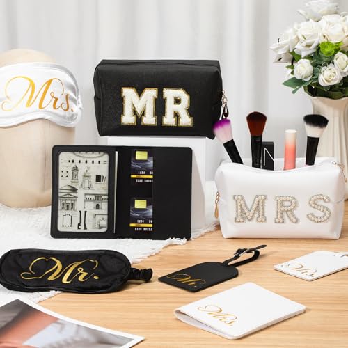 Abbylike 6 Pcs Wedding Mr and Mrs Passport Holder Luggage Tags Gifts Set for Couples 2025 Wedding Honeymoon Bridal Shower Engagement Gifts Toiletry Mr & Mrs Travel Accessories3