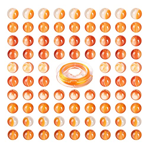 BEEFLYING 100 Pcs 8mm Natural Carnelian Round Beads Orange Gemstone Loose Round Beads for DIY Stretch Earring Bracelets Kits Making