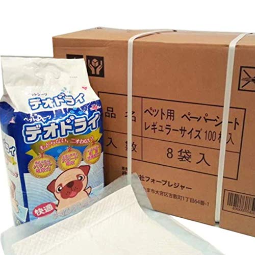 【100枚×8セット】【薄型 トイレシート・レギュラーサイズ】ペットシーツ・デオドライ 100枚 × 8袋 33×45cm 携帯や小マメな取替えに便利 しっかり吸水 おしっこ 室内 犬 猫 トイレシーツ ペットシートの商品画像（Amazon）