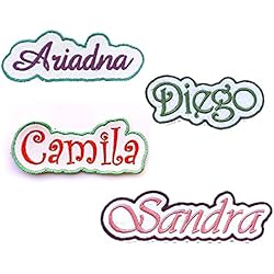 Nombres Bordados A Maquina Parche bordado nombre. ´´Border´´ totalmente personalizable. Color de la tela, hilo del nombre, hilo del borde, y tamaño. Con o sin lámina termo adhesiva.