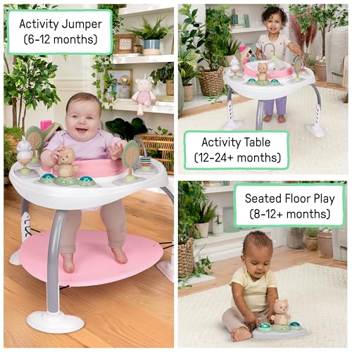 Image of Ingenuity Spring & Sprout 2-in-1 Baby Activity Center Jumper and Table with Infant Toys - Ages 6 Months +, First Forest in Pink