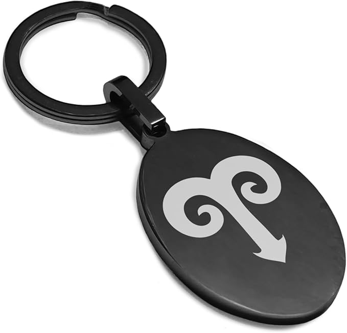 Stainless Steel Astrology SIgns Oval Medallion Keychain Circle Ring