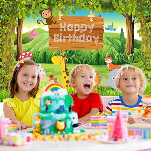 Image of 1 pc Animal Theme Backdrop Cloth (6.5ft X 5ft) Lion King Backdrop Curtain for Birthday Jungle Theme Birthday Decoration (Pack of 1, Multicolor)