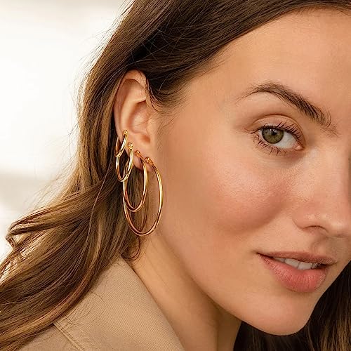 Gokeey Gold Hoop Earrings Set For Women,14K Gold Plated Gold Hoops With Sterling Silver Post Hypoallergenic Thin Hoop Gold Earrings For Women thumb #1