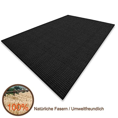 Floordirekt 100% Puro sisal | Alfombra de sisal en Varios tamaños, Negro, 80 x 150 cm
