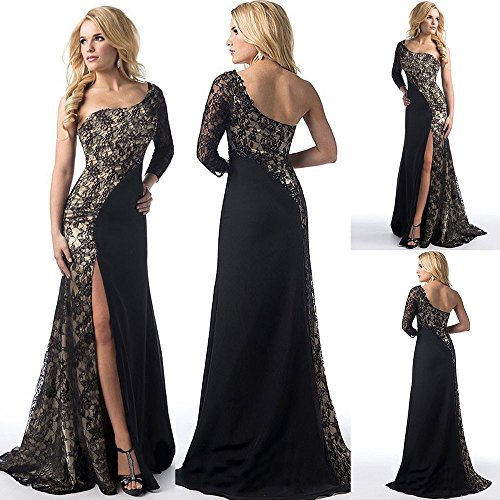 Goddessvan Women Formal Wedding Bridesmaid Long Ball Prom Gown Cocktail Dress Patchwork Dress (L, Black) - Thumbnail 6