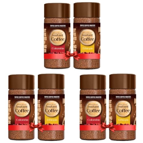 Image of Toffee Coffee Roasters Instant Coffee 100 Gm Each - Pack Of 6, Ethiopia & Columbia Instant Coffee | As Seen On Shark Tank | 100% Arabica Coffee Powder | Ready In Seconds, Technology, Glass Bottle