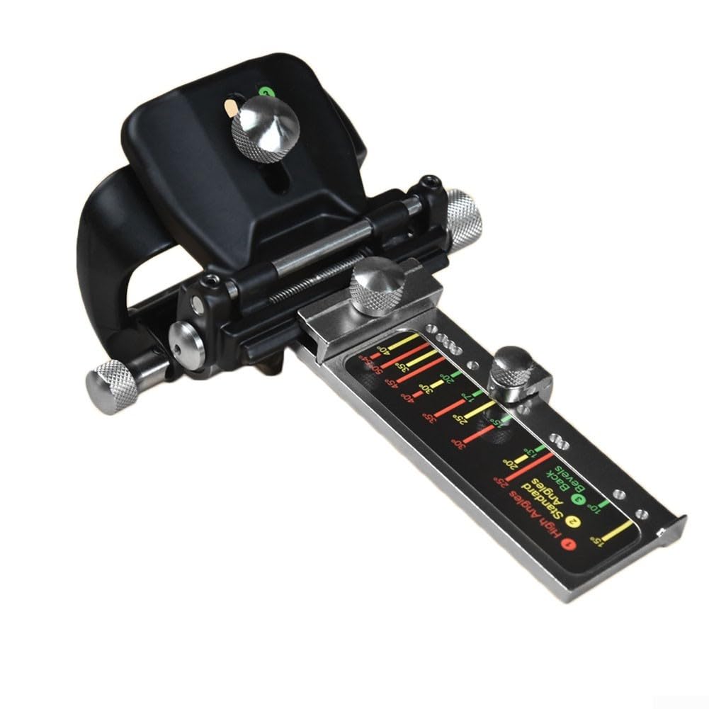 Guide d'affûtage pour le travail du bois avec angle réglable pour ciseaux et rabots avec construction robuste en alliage d'aluminium et support d'affûtage stable