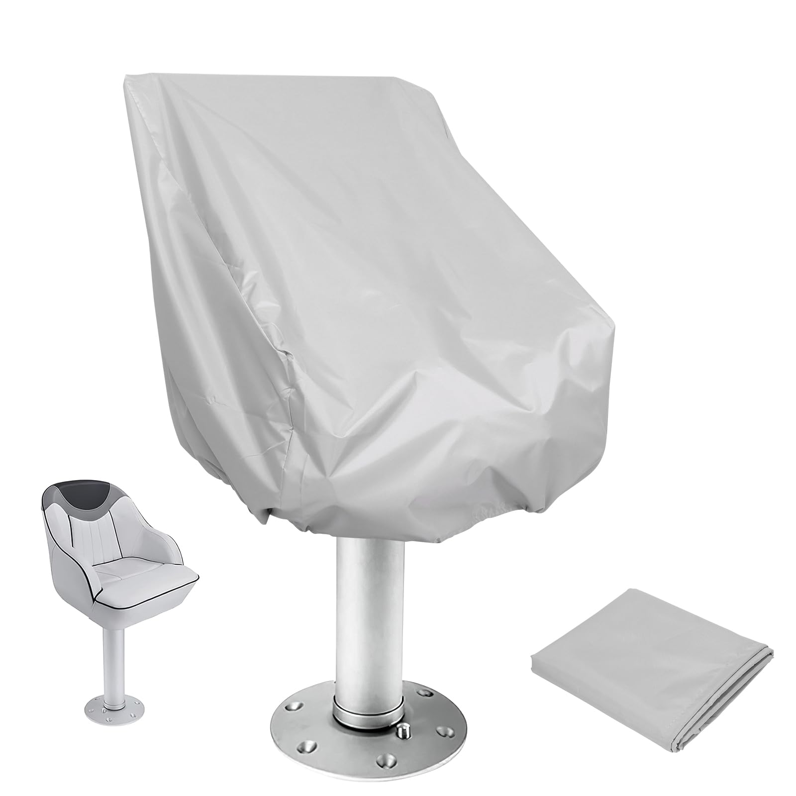 LTXDJ Boat Seat Cover, Outdoor Waterproof Captain Boat Chair Seat Cover, Foldable Pedestal Pontoon Chair Cover, UV Resistant 420d Oxford Fabric Helm Chair Protective Cover White