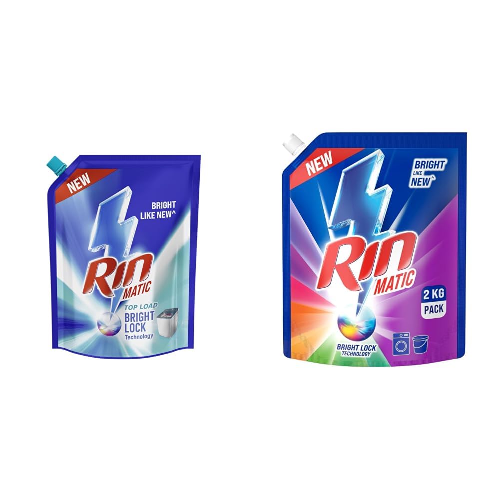 RIN Matic Liquid Detergent, 2Kg, for Dazzling Brightness, with Bright Lock Technology, Long-Lasting Fragrance, for Top Load Washing Machines & Matic Liquid Detergent, 2Kg, for Dazzling Brightness-image-48