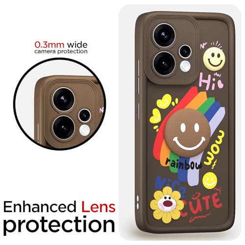 Image of Outlouders Back Cover for Oppo Reno 15 5G | Cute Rainbow Smile 3D Cartoon Flower | Soft Silicone Raised Camera Protection Bumper Case (Brown)