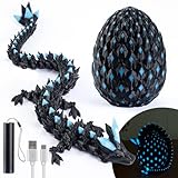 11.81" 3D Printed Glow in The Dark Dragon with Egg & USB UV Flashlight, Crystal Articulated Dragon Fidget Toy for Kids, Dragon Egg Gift for Boys Girls Ages 4+, Birthday Halloween