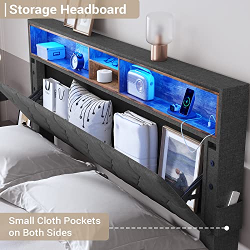 Tiptiper-LED-Bed-Frame-Queen-Size-with-Outlets-and-USB-Ports-Queen-Bed-Frame-with-Headboard-Storage-Button-Tufted-Platform-Bed-with-LED-Lights-No-Box-Spring-Needed-Easy-Assembly-Dark-Grey