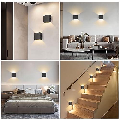 Lureshine Wandleuchte LED Innen 2er Set, 10x10x5cm Up an Down Wandlampe, Aluminium-Druckguss Wandleuchte 10w Schwarz, 3000K Warmweiß, für Wohnzimmer Garage – Bild 3