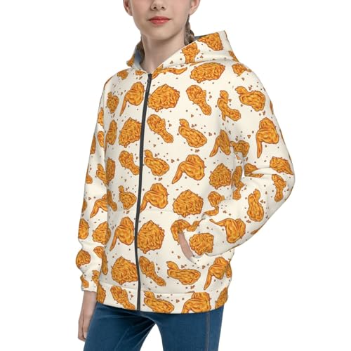 Crispy Fried Chicken Kids Pullover Hoodies Boys Zip Up Sweatshirts Girls Athletic Clothes with Pocket