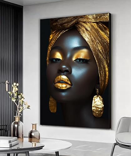 Femme aux lèvres dorées tableau grand format pour habiller un mur vide de salon