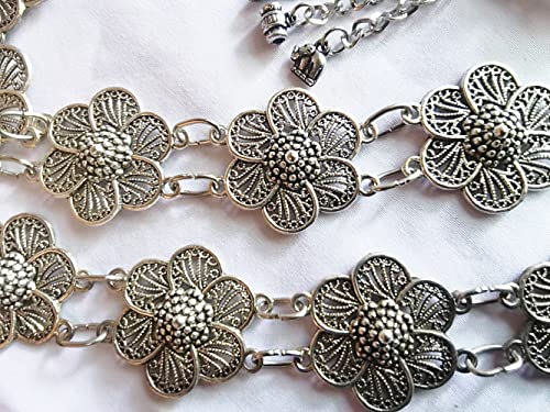 Silver Plated Thai Belts Women Vintage Orchid Plate Metal Dress Costume Traditional Length 41 Inches 1 Piece4