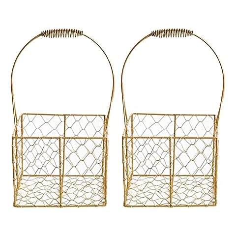ASSR 2PCS Metal Wedding Basket w/Handle,Rustic Flower Girl Basket,Gold Decorated Basket,Copper Wire Flower Girl Basket,Rustic Gift Basket (210419AH01-B#KYO14) Cover