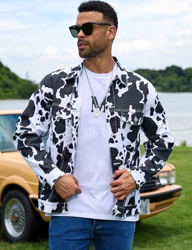 Cow Print Trucker Jacket for Men Western Cowboy Unlined Coats Cute Animal Tops Holiday Gifts4