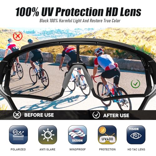 DUCO Polarized Sports Sunglasses for Men and Women Wrap Around Shades for Driving Cycling Baseball and Fishing UV4004