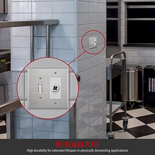 Image of ENERLITES Combination Toggle Light Switch or Decorator Switch Metal Wall Plate, Corrosive Resistant, Mid-Size 2-Gang 4.88 inch x 4.92 inch, 771131M, 430 Stainless Steel, UL Listed, Silver