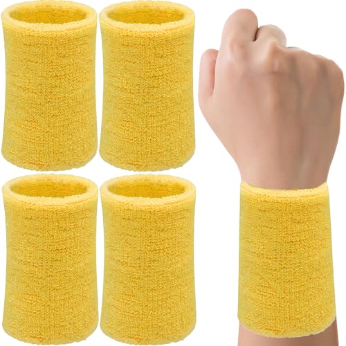 Image of 6 Inch Wrist Sweatbands Tennis Wrist Bands Absorbent Sweat Band for Men and Women Sport Long Wrist Bands, Breathable Cotton Athletic Sweatbands for Basketball, Workout, Running (4 Pack)