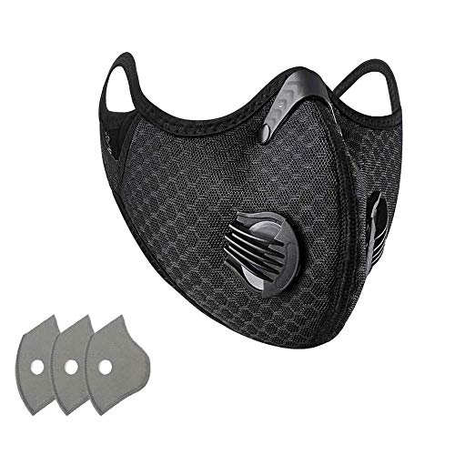 Reusable Dust Face Covering with Filters - Personal Protective Adjustable for Running, Cycling, Outdoor Activities(Black, 1 Mouth Shield + 4 Activated Carbon Filters Included)