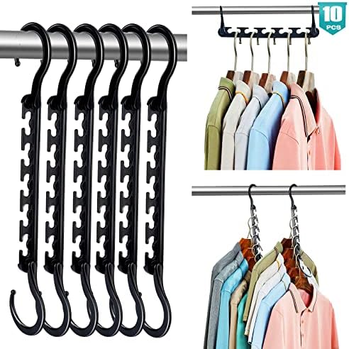 BHcorner Black Space Saving Hangers for Clothes,10 Pack Magic Hangers Closet Space Saving,Sturdy Plastic Space Saver Hangers for Clothes, Updated Multifunctional Closet Organizer Collapsible Hangers.