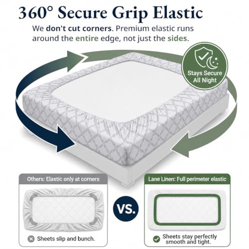 Image of LANE LINEN 100% Organic Cotton Fitted Bedsheet King Size - Trellis Silver | GOTS Certified, Percale Weave, 78x72 inches, Fits Upto 12 inch Mattress, Soft, Breathable, Washable, 2 Pillow Covers