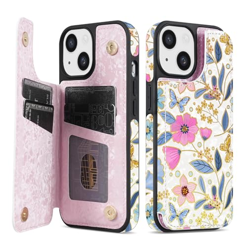 NNH for iPhone 15 Wallet Case Double Magnetic Clasp,Colorful Butterfly - image 1
