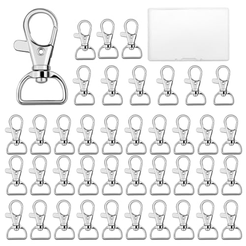 JYNXOR Lot de 40 mousquetons pivotants en argent avec anneau en D, porte-clés mousquetons pivotants, pivotant à 360°, largeur intérieure 25 mm, Pour la fabrication de bijoux, sac à main, bricolage