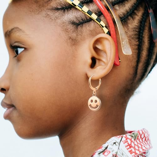 Image of Smiley Face Earrings Huggie Hoop Y2K Preppy Happy Lightning Bolt Heart Star Small Dangle Colorful Gold White Red Pink Yellow Blue Jewelry
