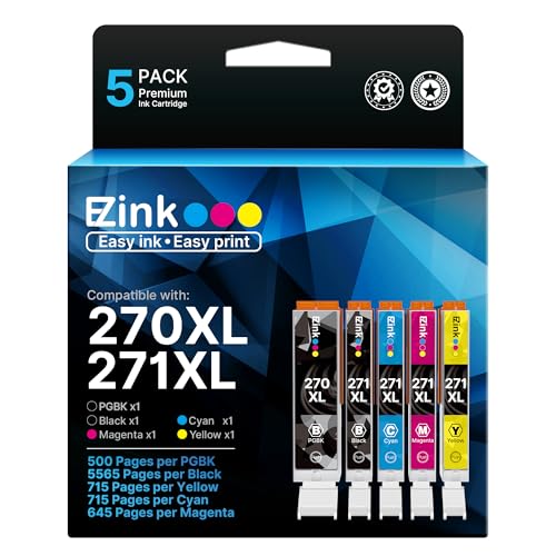 270XL 271XL Printer Ink Compatible for Canon PGI-270XL CLI-271XL Ink Cartridges to use with MG5720 MG6820 TS5020 TS6020 MG7720 TS9020 TS8020 MG5721 MG5722 MG6821 MG6822, 5 Color (PGBK, BK, C