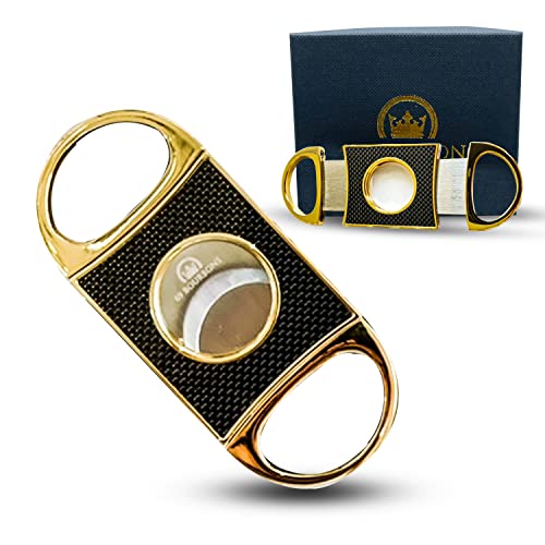 69Bourbons Cigar Cutter Premium Gold Guillotine Double Cut, Portable Smooth Cigar Clipper with 1 Inch Diameter Hole Suitable for Most Cigars - Perfect for Groomsmen & Smokers, Gift for Dad